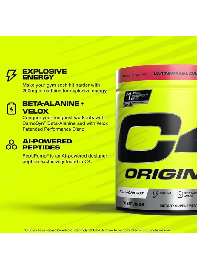 C4  Cellucor Cellucor C4 Original Pre Workout Powder Sugar-Free Drinks for Men & Women with 200mg Caffeine & 2g CarnoSyn Beta-Alanine Energy, Focus & Performance Support, Watermelon, 30 Servings - Image 3